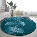 Cyan New Zealand Kawakawa Maori Ngaru Round Carpet