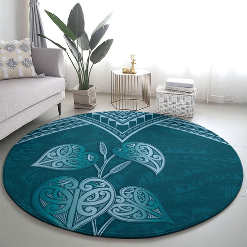 Cyan New Zealand Kawakawa Maori Ngaru Round Carpet