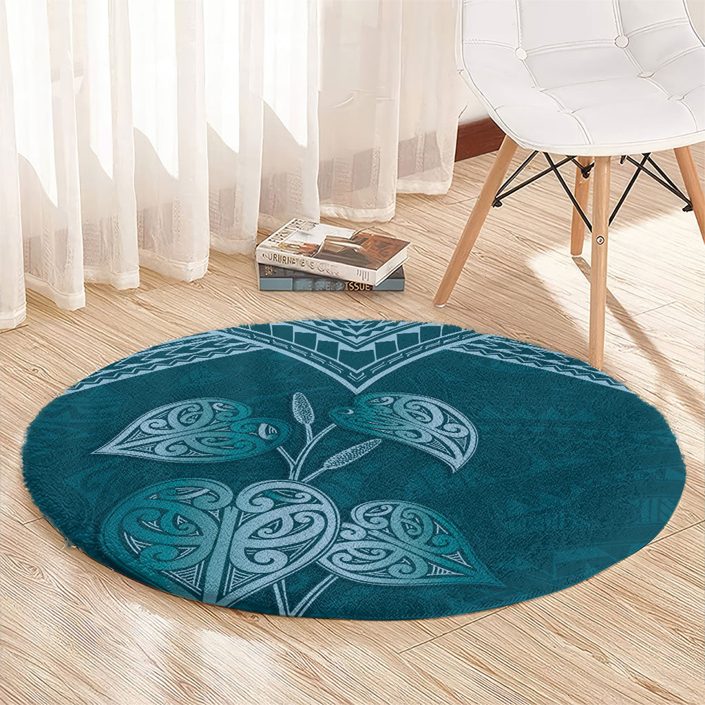 Cyan New Zealand Kawakawa Maori Ngaru Round Carpet