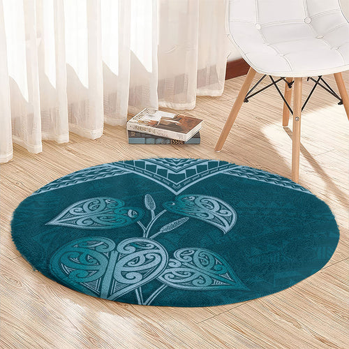 Cyan New Zealand Kawakawa Maori Ngaru Round Carpet