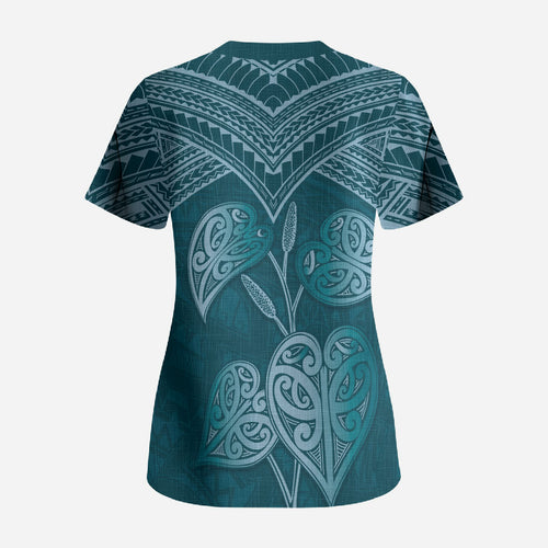 Cyan New Zealand Kawakawa Maori Ngaru Scrub Top