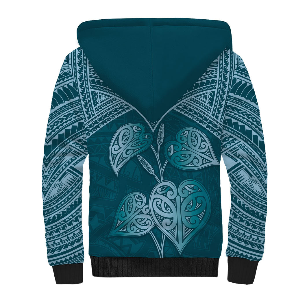 Cyan New Zealand Kawakawa Maori Ngaru Sherpa Hoodie