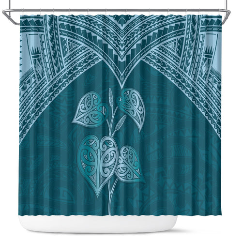 Cyan New Zealand Kawakawa Maori Ngaru Shower Curtain