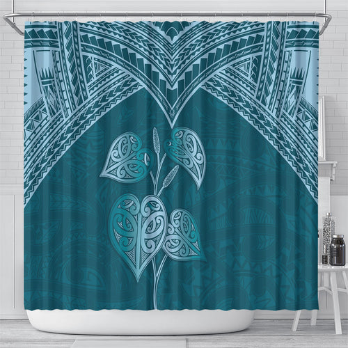 Cyan New Zealand Kawakawa Maori Ngaru Shower Curtain