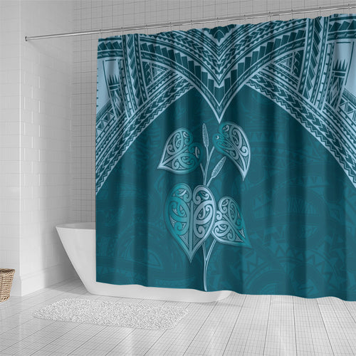 Cyan New Zealand Kawakawa Maori Ngaru Shower Curtain