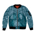 Cyan New Zealand Kawakawa Maori Ngaru Sleeve Zip Bomber Jacket