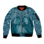 Cyan New Zealand Kawakawa Maori Ngaru Sleeve Zip Bomber Jacket