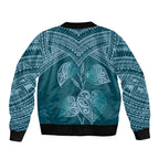 Cyan New Zealand Kawakawa Maori Ngaru Sleeve Zip Bomber Jacket