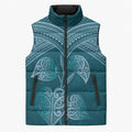 Cyan New Zealand Kawakawa Maori Ngaru Sleeveless Puffer Jacket