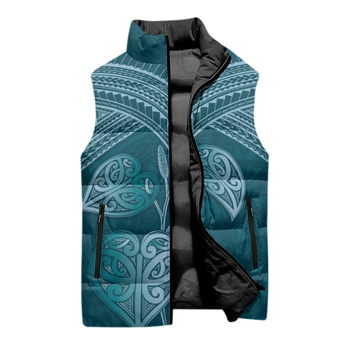 Cyan New Zealand Kawakawa Maori Ngaru Sleeveless Puffer Jacket