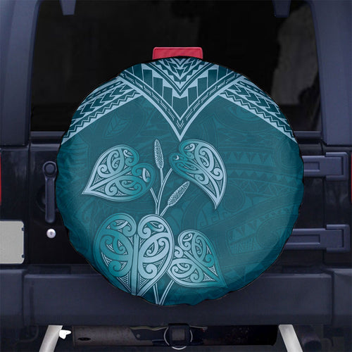 Cyan New Zealand Kawakawa Maori Ngaru Spare Tire Cover
