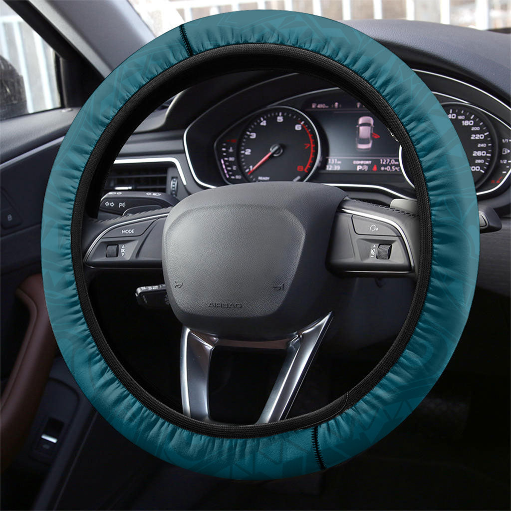 Cyan New Zealand Kawakawa Maori Ngaru Steering Wheel Cover