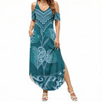 Cyan New Zealand Kawakawa Maori Ngaru Summer Maxi Dress