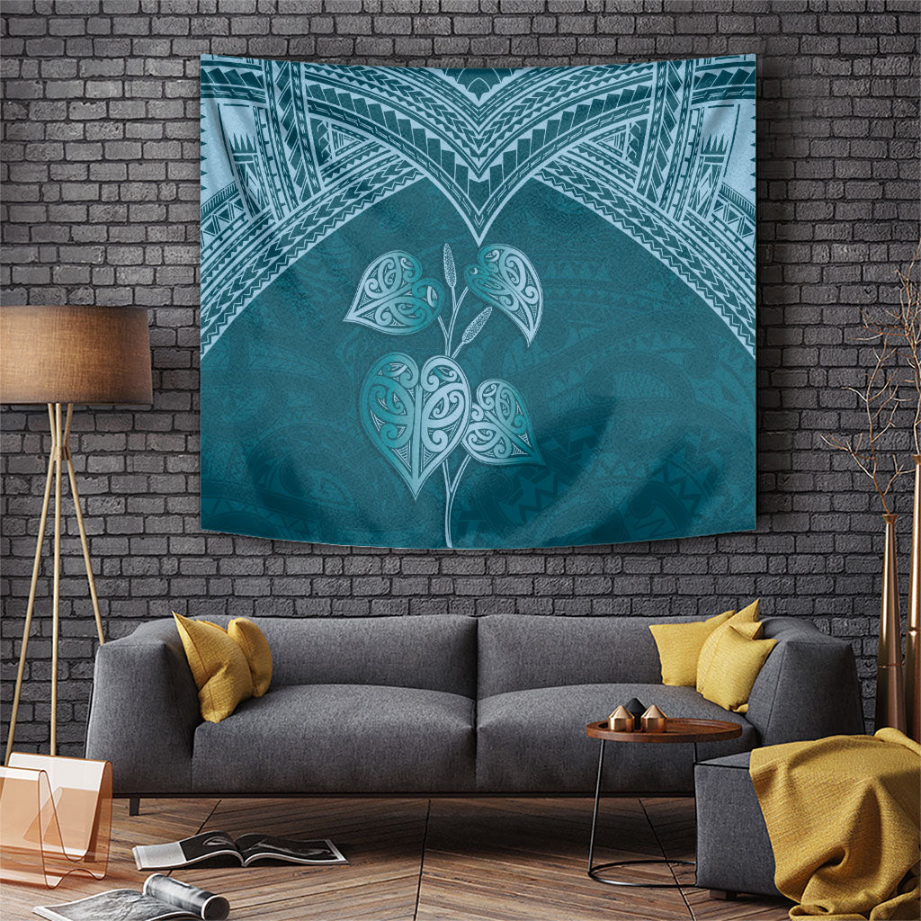Cyan New Zealand Kawakawa Maori Ngaru Tapestry