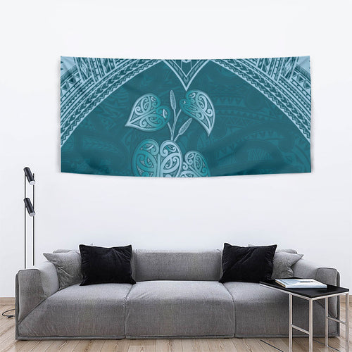 Cyan New Zealand Kawakawa Maori Ngaru Tapestry