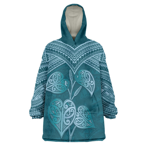 Cyan New Zealand Kawakawa Maori Ngaru Wearable Blanket Hoodie