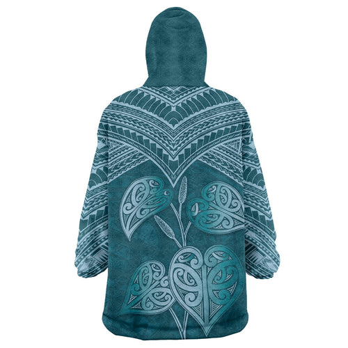Cyan New Zealand Kawakawa Maori Ngaru Wearable Blanket Hoodie