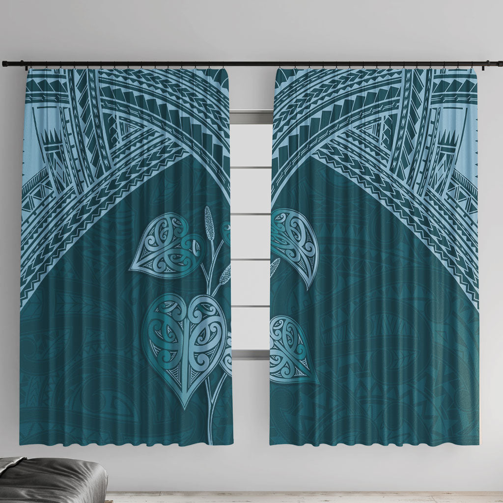 Cyan New Zealand Kawakawa Maori Ngaru Window Curtain