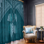 Cyan New Zealand Kawakawa Maori Ngaru Window Curtain