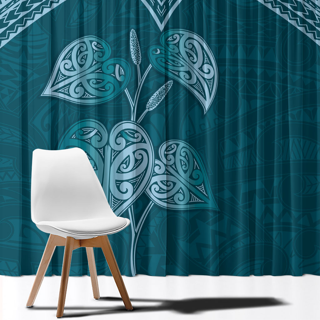 Cyan New Zealand Kawakawa Maori Ngaru Window Curtain
