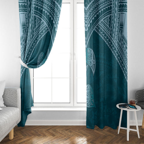 Cyan New Zealand Kawakawa Maori Ngaru Window Curtain