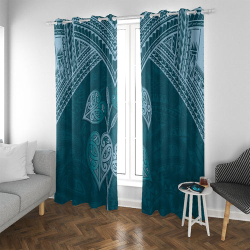 Cyan New Zealand Kawakawa Maori Ngaru Window Curtain
