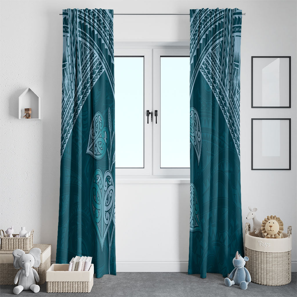 Cyan New Zealand Kawakawa Maori Ngaru Window Curtain