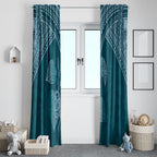 Cyan New Zealand Kawakawa Maori Ngaru Window Curtain