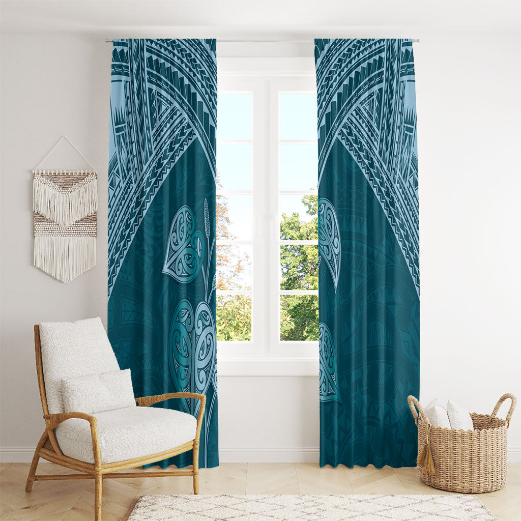 Cyan New Zealand Kawakawa Maori Ngaru Window Curtain