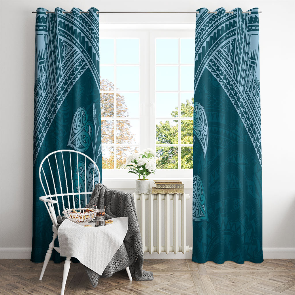 Cyan New Zealand Kawakawa Maori Ngaru Window Curtain
