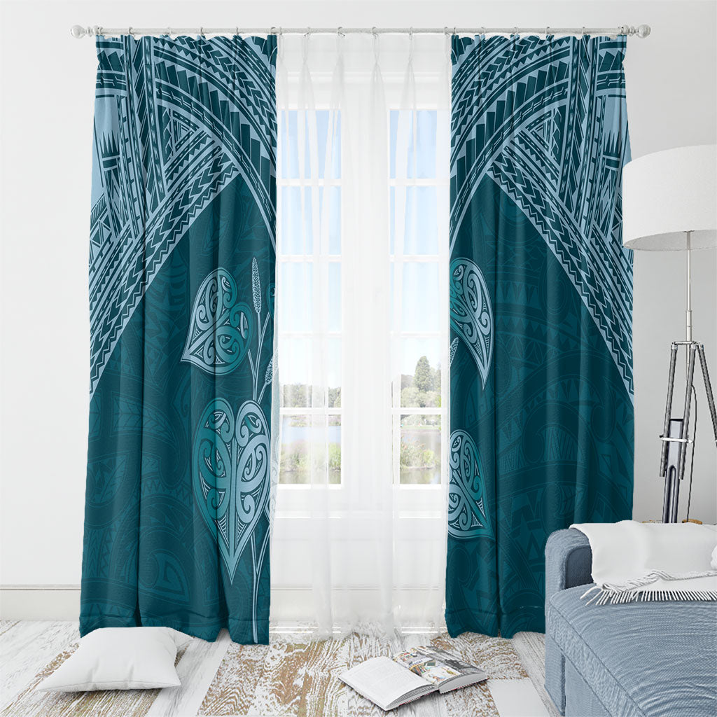 Cyan New Zealand Kawakawa Maori Ngaru Window Curtain