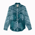 Cyan New Zealand Kawakawa Maori Ngaru Women Casual Shirt