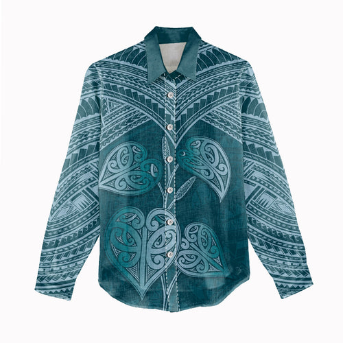 Cyan New Zealand Kawakawa Maori Ngaru Women Casual Shirt