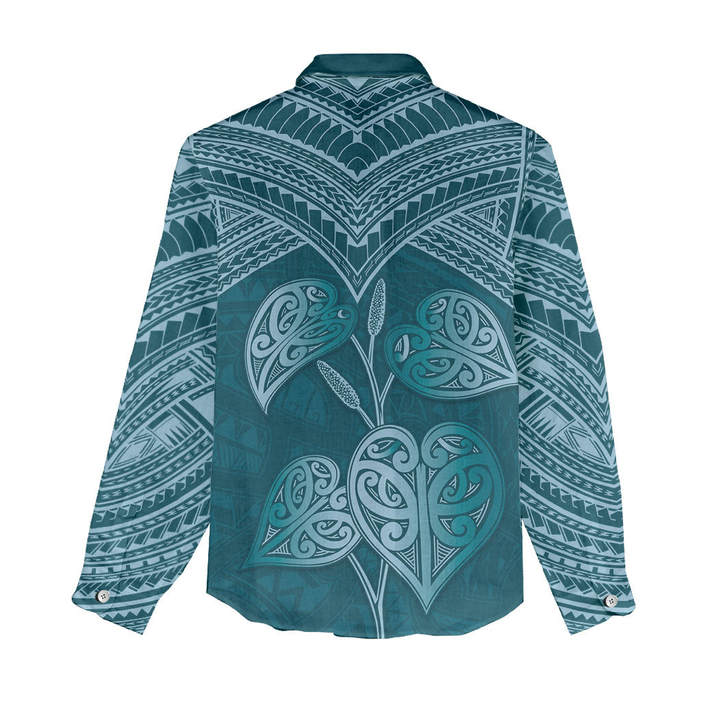 Cyan New Zealand Kawakawa Maori Ngaru Women Casual Shirt
