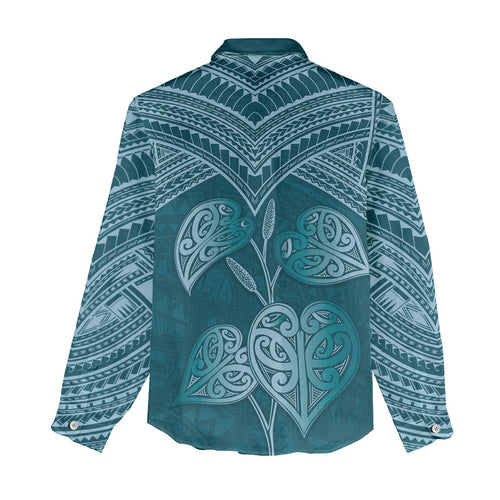 Cyan New Zealand Kawakawa Maori Ngaru Women Casual Shirt