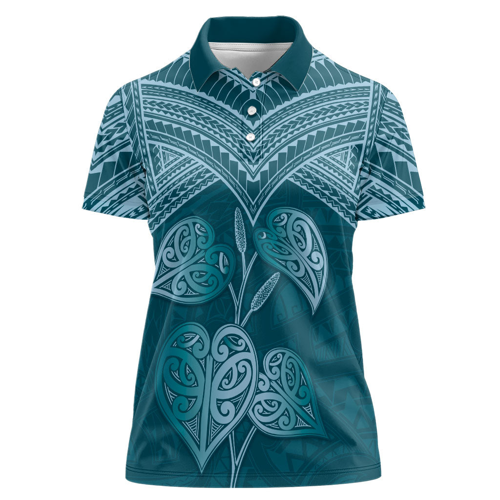 Cyan New Zealand Kawakawa Maori Ngaru Women Polo Shirt