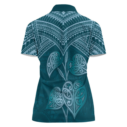 Cyan New Zealand Kawakawa Maori Ngaru Women Polo Shirt