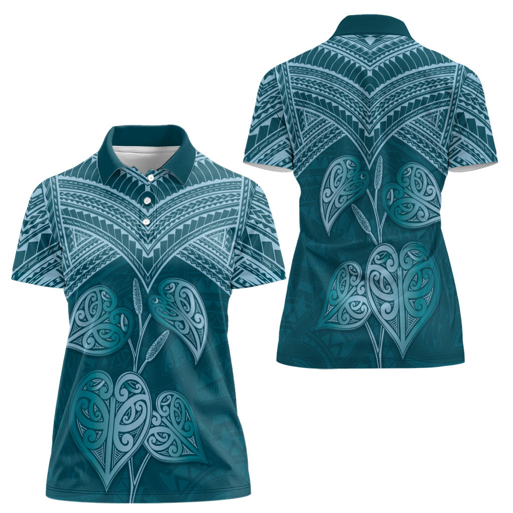 Cyan New Zealand Kawakawa Maori Ngaru Women Polo Shirt