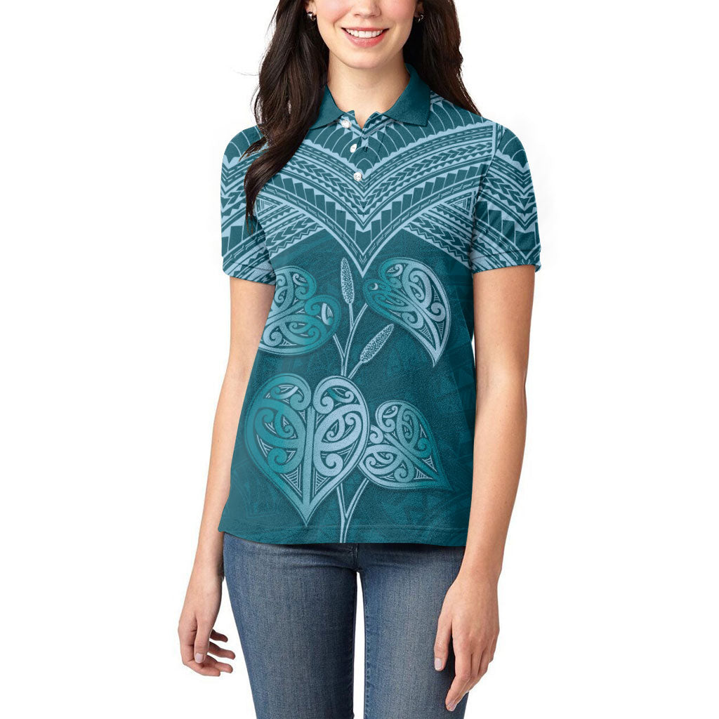 Cyan New Zealand Kawakawa Maori Ngaru Women Polo Shirt