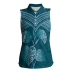 Cyan New Zealand Kawakawa Maori Ngaru Women Sleeveless Polo Shirt