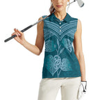 Cyan New Zealand Kawakawa Maori Ngaru Women Sleeveless Polo Shirt