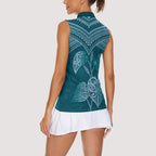 Cyan New Zealand Kawakawa Maori Ngaru Women Sleeveless Polo Shirt
