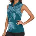 Cyan New Zealand Kawakawa Maori Ngaru Women Sleeveless Polo Shirt