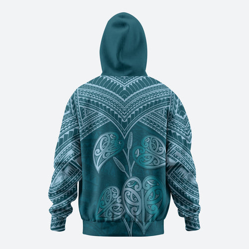 Cyan New Zealand Kawakawa Maori Ngaru Zip Hoodie