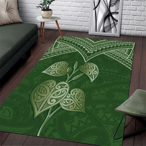 Green New Zealand Kawakawa Maori Ngaru Area Rug