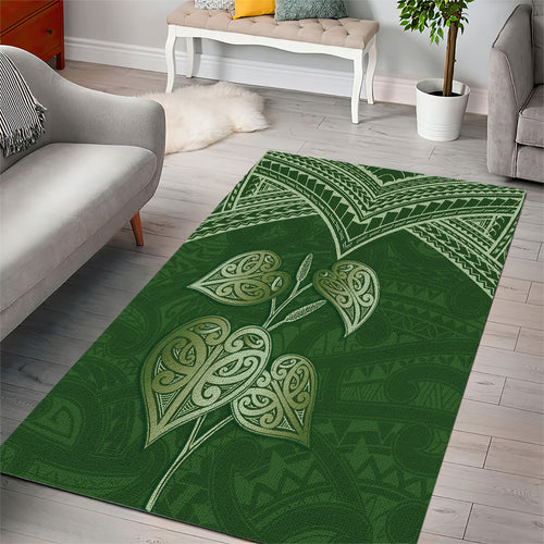 Green New Zealand Kawakawa Maori Ngaru Area Rug