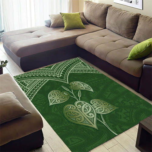 Green New Zealand Kawakawa Maori Ngaru Area Rug