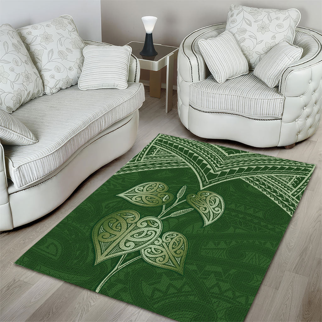 Green New Zealand Kawakawa Maori Ngaru Area Rug