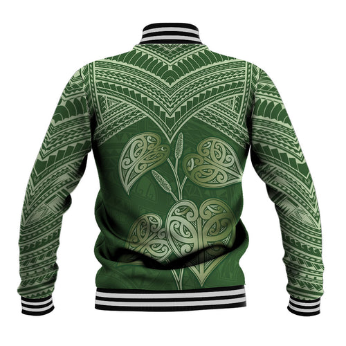 Green New Zealand Kawakawa Maori Ngaru Baseball Jacket