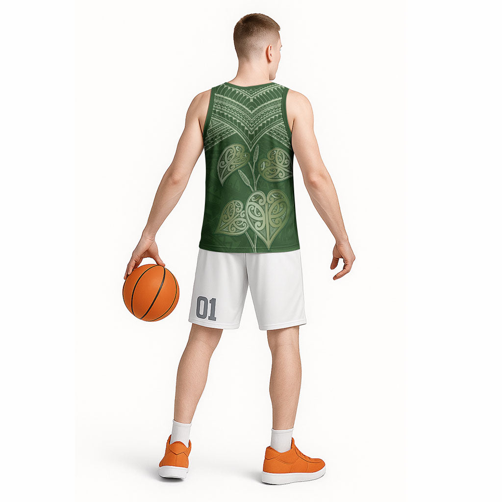 Green New Zealand Kawakawa Maori Ngaru Basketball Jersey